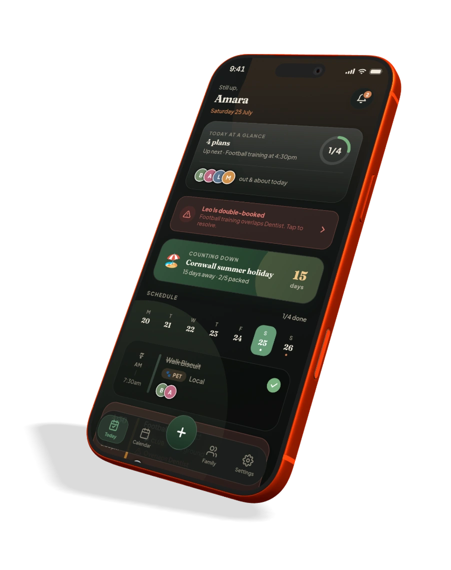 Emberstead Today screen, dark theme